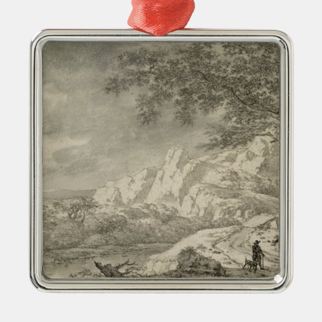 Mountainous Landscape with a Hiker Metal Ornament (Front)