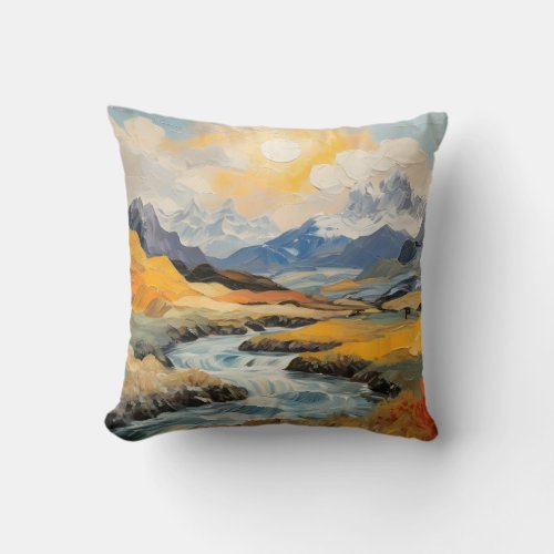 Mountainous Landscapes Vintage Color Throw Pillow