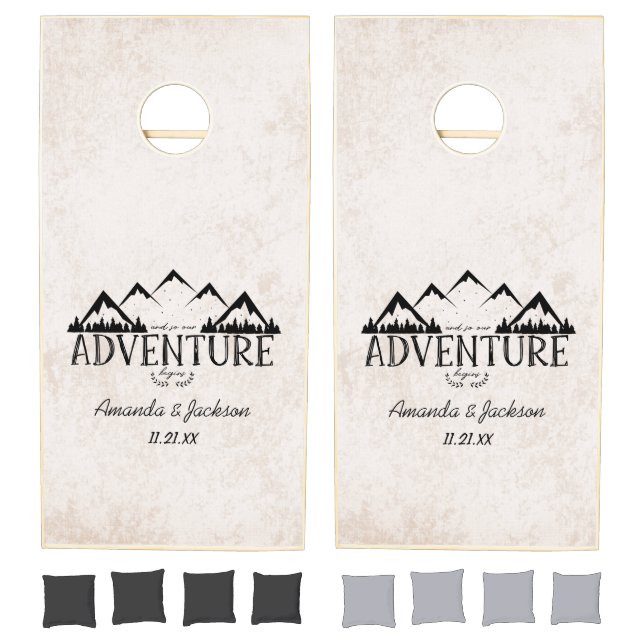 Mountains Adventure Begins Wedding Monogram Cornhole Set (Set)