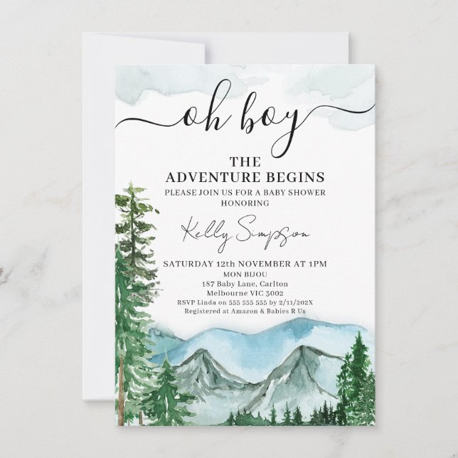 Mountains Adventure Begins Wilderness Baby Shower Invitation (Front)