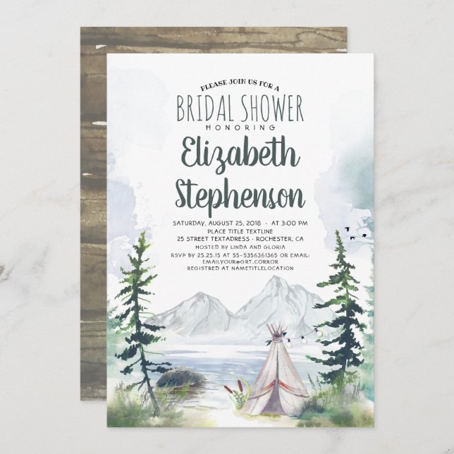 Mountains Adventure Boho Rustic Bridal Shower Invitation (Front/Back)