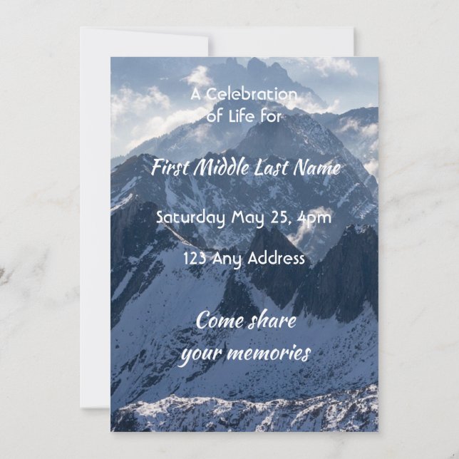 Mountains Alpine Celebration of Life Service Invitation (Back)