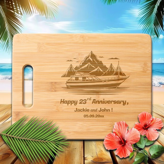 Mountains and Boat 23rd Wedding Anniversary  Engraved Cutting Board (Creator Uploaded)