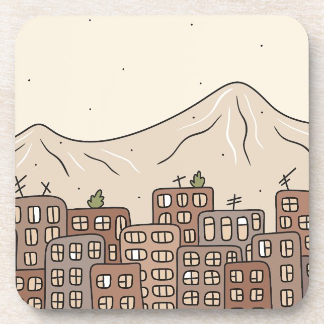 Mountains and city beverage coaster (Front)