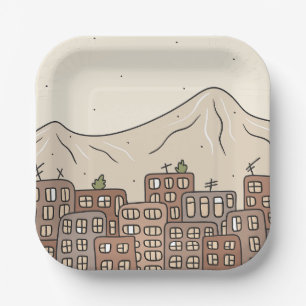 Mountains and city paper plates