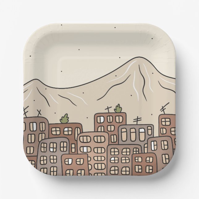 Mountains and city paper plates (Front)