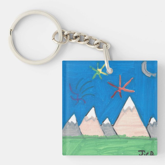 Mountains and Fireworks Keychain (Front)