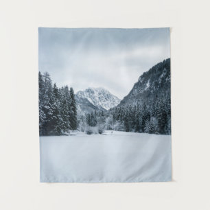 Mountains and frozen lake at Zgornje Jezersko, Slo Tapestry