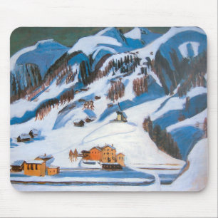Mountains and Houses in the Snow, Winter Landscape Mouse Pad