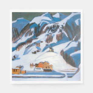 Mountains and Houses in the Snow, Winter Landscape Napkins