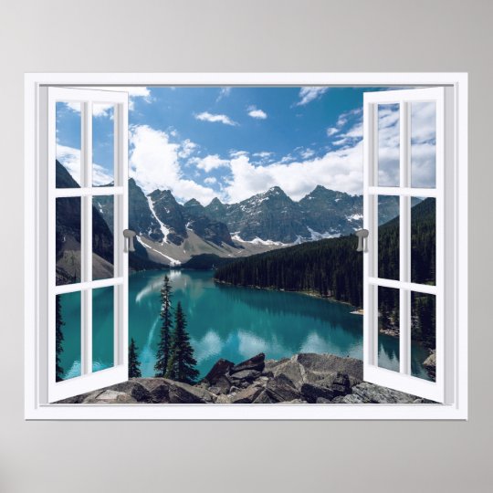 Mountains And Lake Landscape Fake Window View Poster Zazzle Com