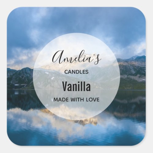 Mountains and Lake Scenic Nature _ Candle Business Square Sticker