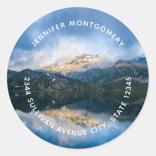 Mountains and Lake Scenic Nature Photo Address Classic Round Sticker