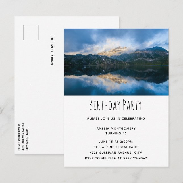 Mountains and Lake Scenic Nature Photo Birthday Invitation Postcard (Front/Back)