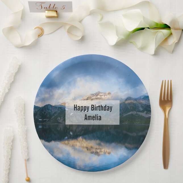 Mountains and Lake Scenic Nature Photo Birthday Paper Plates (Wedding)