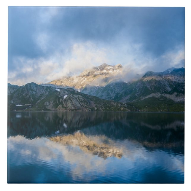 Mountains and Lake Scenic Nature Photo Ceramic Tile (Front)