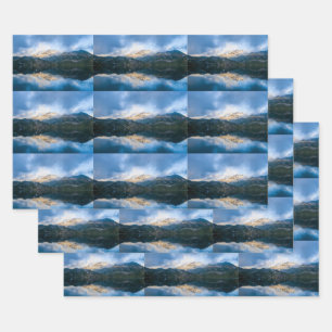 Mountains and Lake Scenic Nature Photo Pattern Wrapping Paper Sheets
