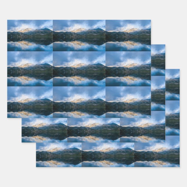 Mountains and Lake Scenic Nature Photo Pattern Wrapping Paper Sheets (Set)