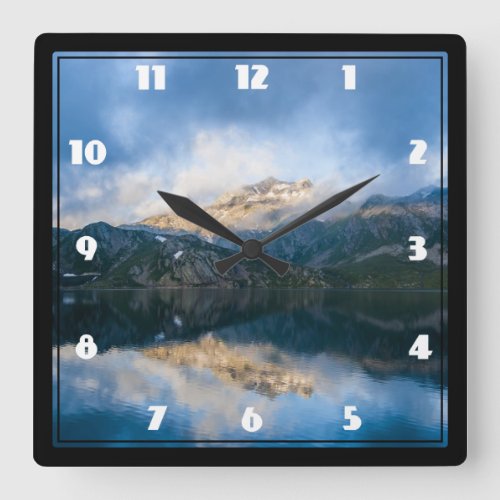 Mountains and Lake Scenic Nature Photo Square Wall Clock