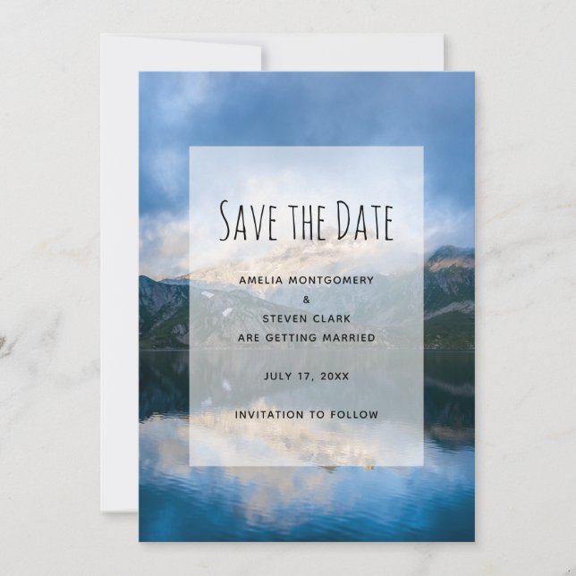 Mountains and Lake Scenic Nature Wedding Save The Date (Front)