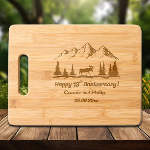 Mountains and Moose 13th Wedding Anniversary Engraved Cutting Board