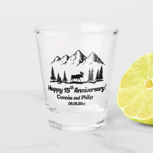 Mountains and Moose 15th Wedding Anniversary Shot Glass