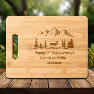 Mountains and Moose 17th Wedding Anniversary  Engraved Cutting Board