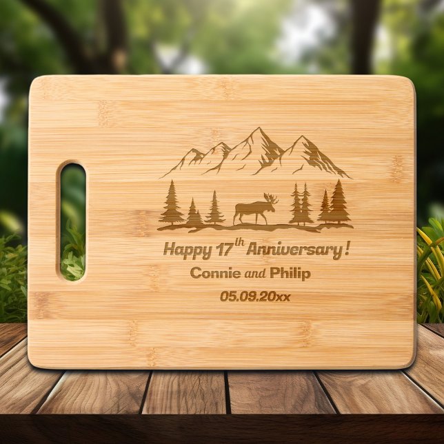 Mountains and Moose 17th Wedding Anniversary  Engraved Cutting Board (Creator Uploaded)