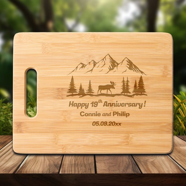 Mountains and Moose 19th Wedding Anniversary  Engraved Cutting Board (Creator Uploaded)