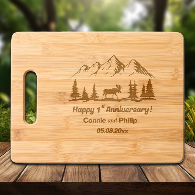 Mountains and Moose 1st Wedding Anniversary Engraved Cutting Board (Creator Uploaded)
