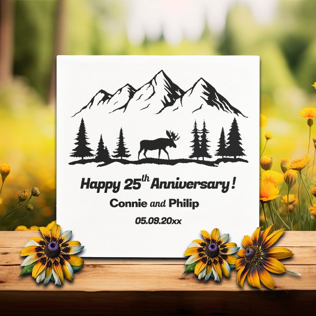 Mountains and Moose 25th Wedding Anniversary Napkins (Creator Uploaded)