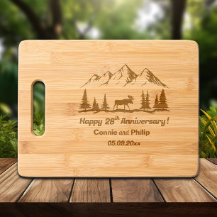 Mountains and Moose 28th Wedding Anniversary Engraved Cutting Board