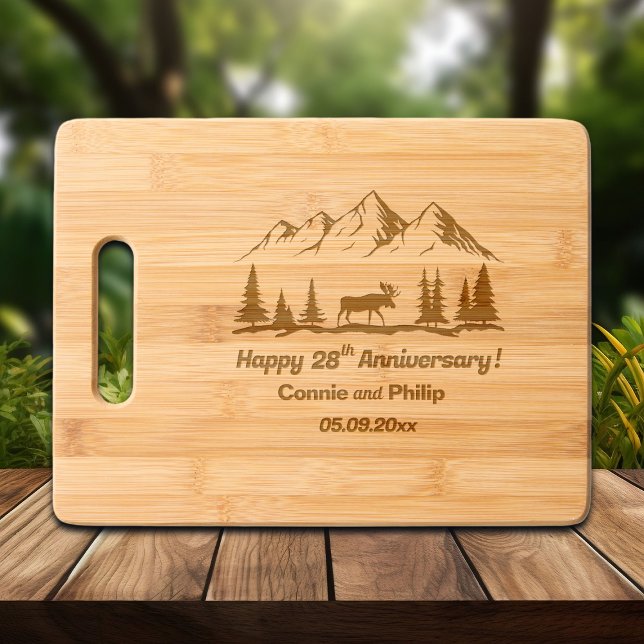 Mountains and Moose 28th Wedding Anniversary Engraved Cutting Board (Creator Uploaded)