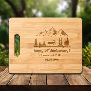 Mountains and Moose 41st Wedding Anniversary Engraved Cutting Board