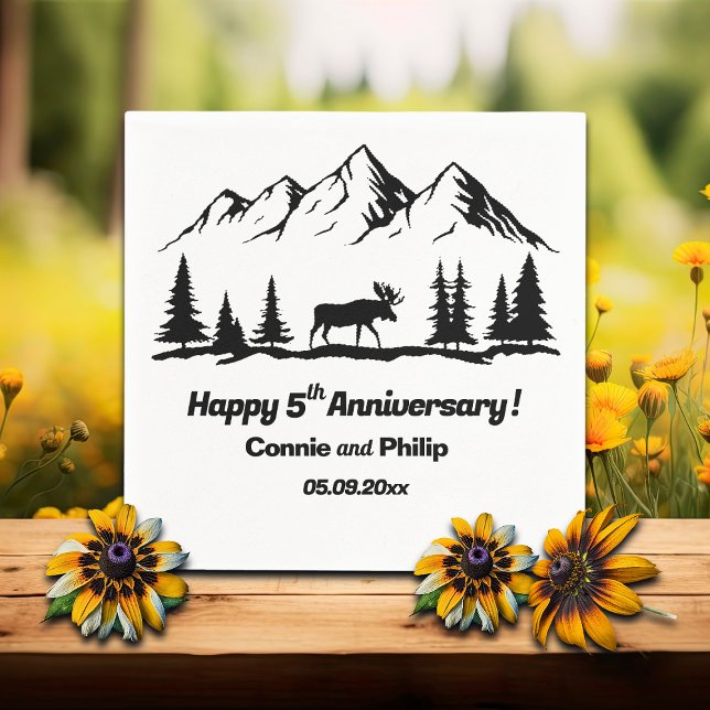 Mountains and Moose 5th Wedding Anniversary Napkins (Creator Uploaded)