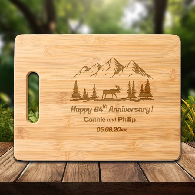 Mountains and Moose 64th Wedding Anniversary Engraved Cutting Board (Creator Uploaded)