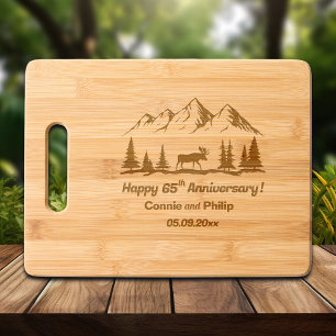 Mountains and Moose 65th Wedding Anniversary Engraved Cutting Board
