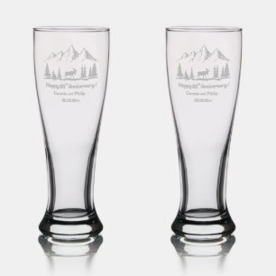 Mountains and Moose 65th Wedding Anniversary Pilsner Glass