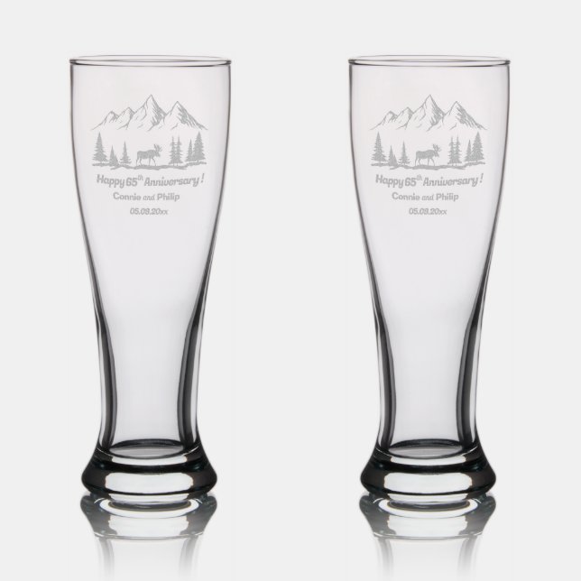 Mountains and Moose 65th Wedding Anniversary Pilsner Glass (Glassware)