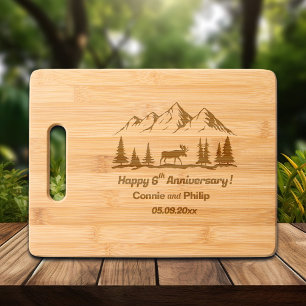 Mountains and Moose 6th Wedding Anniversary Engraved Cutting Board