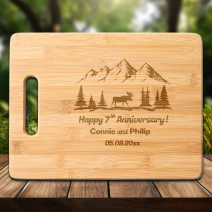 Mountains and Moose 7th Wedding Anniversary Engraved Cutting Board