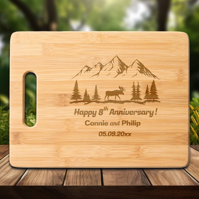 Mountains and Moose 8th Wedding Anniversary Engraved Cutting Board (Creator Uploaded)