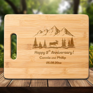 Mountains and Moose 9th Wedding Anniversary Engraved Cutting Board