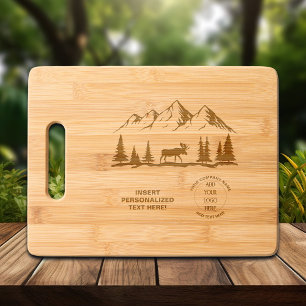 Mountains and Moose Custom Business Logo Engraved Cutting Board
