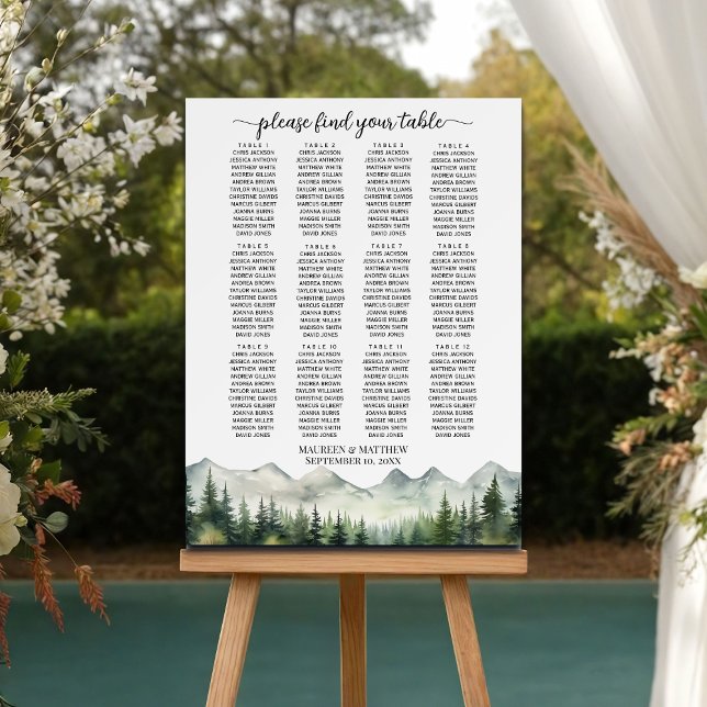 Mountains and Pines 12 Tables Wedding Seating Foam Board (Creator Uploaded)