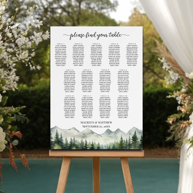 Mountains and Pines 13 Tables Wedding Seating Foam Board (Creator Uploaded)