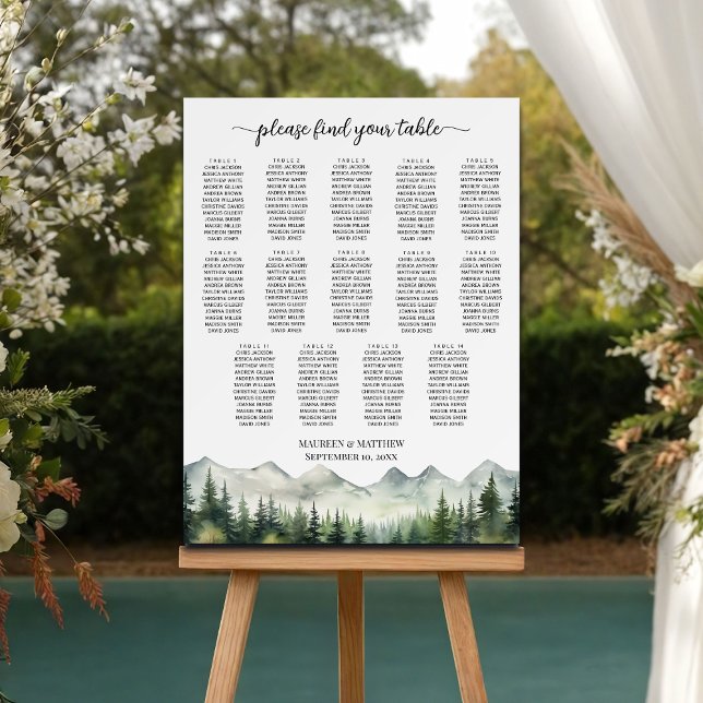 Mountains and Pines 14 Tables Wedding Seating Foam Board (Creator Uploaded)