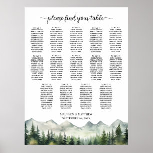 Mountains and Pines 14 Tables Wedding Seating Poster