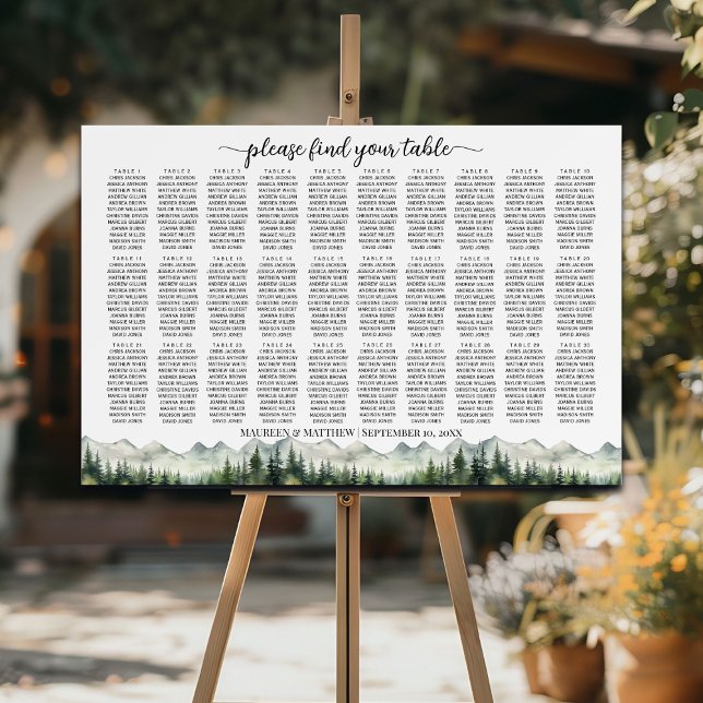 Mountains and Pines 30 Tables Wedding Seating Foam Board (Creator Uploaded)