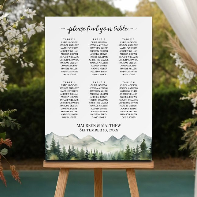 Mountains and Pines 6 Tables Wedding Seating Foam Board (Creator Uploaded)